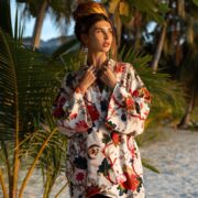 Floral Cotton Velvet Kimono Jacket: Handmade Boho Chic Plus Size - Mei - Image 4