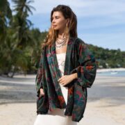 Handcrafted Cotton Velvet Kimono: Boho Chic Jacket, Plus Size - Mei - Image 4