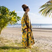 Plus Size Velvet Kimono Duster: Handmade Boho Canary Garden Coat - Mai - Image 2