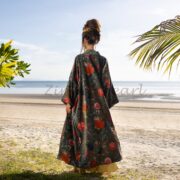 Handmade Velvet Kimono: Floral Print Cotton Lined Maxi Coat - Mai - Image 3