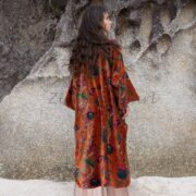 Floral Velvet Kimono: Boho Chic Cotton Lined Maxi Duster - Mai - Image 3