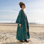 Emerald Mandala Velvet Kimono Duster: Boho Cotton Robe - Mai - Image 8