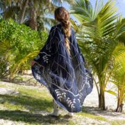 Handmade Embroidered Cotton Kimono: Maxi Duster Resort Coverup - Hoja - Image 3