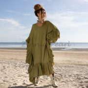 Boho Wedding Kaftan Dress: Ruffle Trimmed Cotton Maxi Gown - Wild Heart