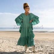 Handmade Ruffled Cotton Kaftan Dress: Bohemian V-Neck Maxi Gown - Wild Heart