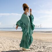 Handmade Ruffled Cotton Kaftan Dress: Bohemian V-Neck Maxi Gown - Wild Heart - Image 2
