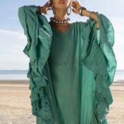 Handmade Ruffled Cotton Kaftan Dress: Bohemian V-Neck Maxi Gown - Wild Heart - Image 6