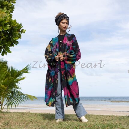 Handmade Tie-Dye Kimono Duster: Boho Festival Beach Coverup - Daxa