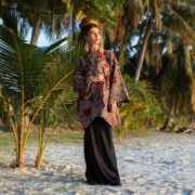 Handmade Velvet Cotton Kimono: Boho Floral Jacket, Plus Size - Mei