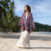 Floral Velvet Kimono Robe: Boho Chic Cotton Jacket, Handmade - Mei