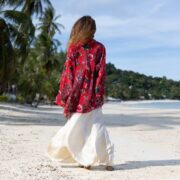 Plus Size Velvet Kimono Jacket: Crimson Floral Print Boho Chic - Mei - Image 3