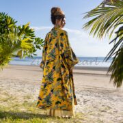 Plus Size Velvet Kimono Duster: Handmade Boho Canary Garden Coat - Mai - Image 3