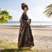 Handmade Velvet Kimono: Floral Print Cotton Lined Maxi Coat - Mai - Image 2