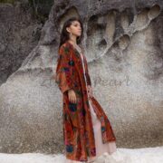 Floral Velvet Kimono: Boho Chic Cotton Lined Maxi Duster - Mai - Image 2