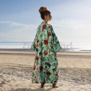 Floral Cotton Velvet Kimono: Maxi Boho Duster Coat- MAI - Image 3