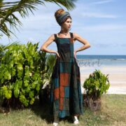 Patchwork Cotton Overalls Dress: Handmade Boho Maxi Pinafore - Binsa