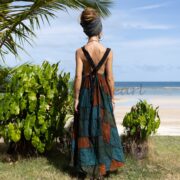 Patchwork Cotton Overalls Dress: Handmade Boho Maxi Pinafore - Binsa - Image 3