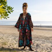Embroidered Kimono Duster Coat: Boho Uzbek Style Cotton Jacket - Mai