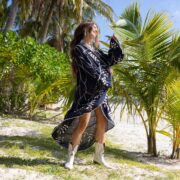 Handmade Embroidered Cotton Kimono: Maxi Duster Resort Coverup - Hoja - Image 4