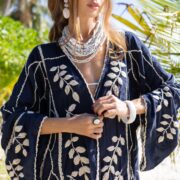 Handmade Embroidered Cotton Kimono: Maxi Duster Resort Coverup - Hoja - Image 6