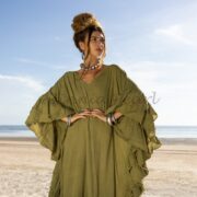 Boho Wedding Kaftan Dress: Ruffle Trimmed Cotton Maxi Gown - Wild Heart - Image 5