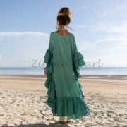 Handmade Ruffled Cotton Kaftan Dress: Bohemian V-Neck Maxi Gown - Wild Heart - Image 3