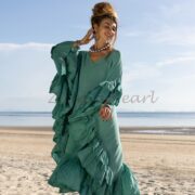 Handmade Ruffled Cotton Kaftan Dress: Bohemian V-Neck Maxi Gown - Wild Heart - Image 4