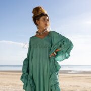 Handmade Ruffled Cotton Kaftan Dress: Bohemian V-Neck Maxi Gown - Wild Heart - Image 5