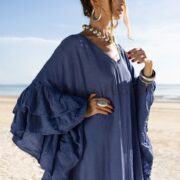 Handmade Ruffled Cotton Kaftan Dress: Bohemian Beach Cover-Up - Wild Heart - Image 6