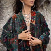 Floral Cotton Velvet Kimono Duster: Boho Robe Jacket - Mai - Image 4