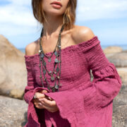 Boho Wedding Dress: Off-Shoulder Cotton Maxi Dress with Tiered Skirt - Lucia - Image 5