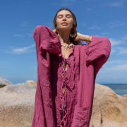 Plus Size Mauve Cotton Kimono Duster: Boho Beach Coverup - Aimee - Image 4