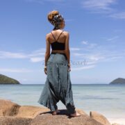 Plus Size Boho Harem Pants: Raw Cotton River Moss Green Festival Outfit - Ira - Image 3