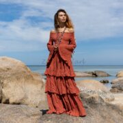 Off-Shoulder Cotton Boho Maxi Dress: Tiered Ruffle, Smocked Waist - Lucia