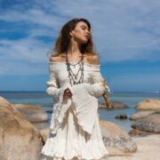 Off-Shoulder Boho Wedding Dress: Tiered Cotton Maxi Dress - Lucia - Image 4