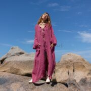 Plus Size Mauve Cotton Kimono Duster: Boho Beach Coverup - Aimee