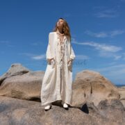 Plus Size Raw Cotton Kimono Duster: Boho Beach Coverup - Aimi