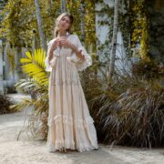 Plus Size Boho Wedding Dress: Ruffled Flutter Sleeves, Raw Cotton A-Line - Beata