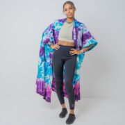 Handmade Tie Dye Kimono Duster: Cotton Festival Beach Coverup - Cypress