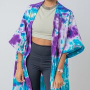 Handmade Tie Dye Kimono Duster: Cotton Festival Beach Coverup - Cypress - Image 4