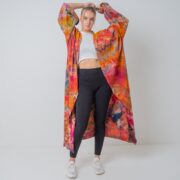 Hand Tie-Dye Maxi Kimono Duster: Boho Festival Cotton Cardigan - Yuma