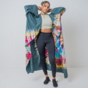 Hand Tie-Dye Kimono Duster: Boho Festival Jersey Cotton Coverup (Plus Size) - Yuma - Image 2