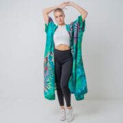 Handmade Tie Dye Kimono Duster: Cotton Festival Beach Coverup - Cypress - Image 2