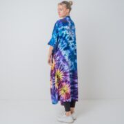 Handmade Tie Dye Kimono Duster: Cotton Festival Beach Coverup - Cypress - Image 2