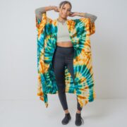 Handmade Tie Dye Kimono Duster: Tribal Festival Beach Coverup - Cypress - Image 2