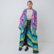 Hand Tie-Dye Maxi Kimono Duster: Boho Festival Cotton Cardigan - Yuma