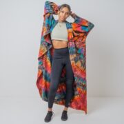 Handmade Tie Dye Kimono Duster: Cotton Festival Beach Coverup - Cypress - Image 2
