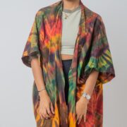 Handmade Tie Dye Kimono Duster: Cotton Festival Beach Coverup - Cypress - Image 5