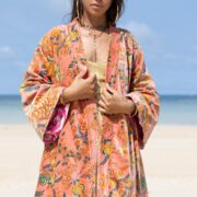 Cotton Velvet Kimono Coat: Floral Print Maxi Duster with Pockets - Mai - Image 4