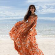 Off-Shoulder Boho Wedding Dress: Handmade Printed Cotton Maxi - Lucia - Image 5